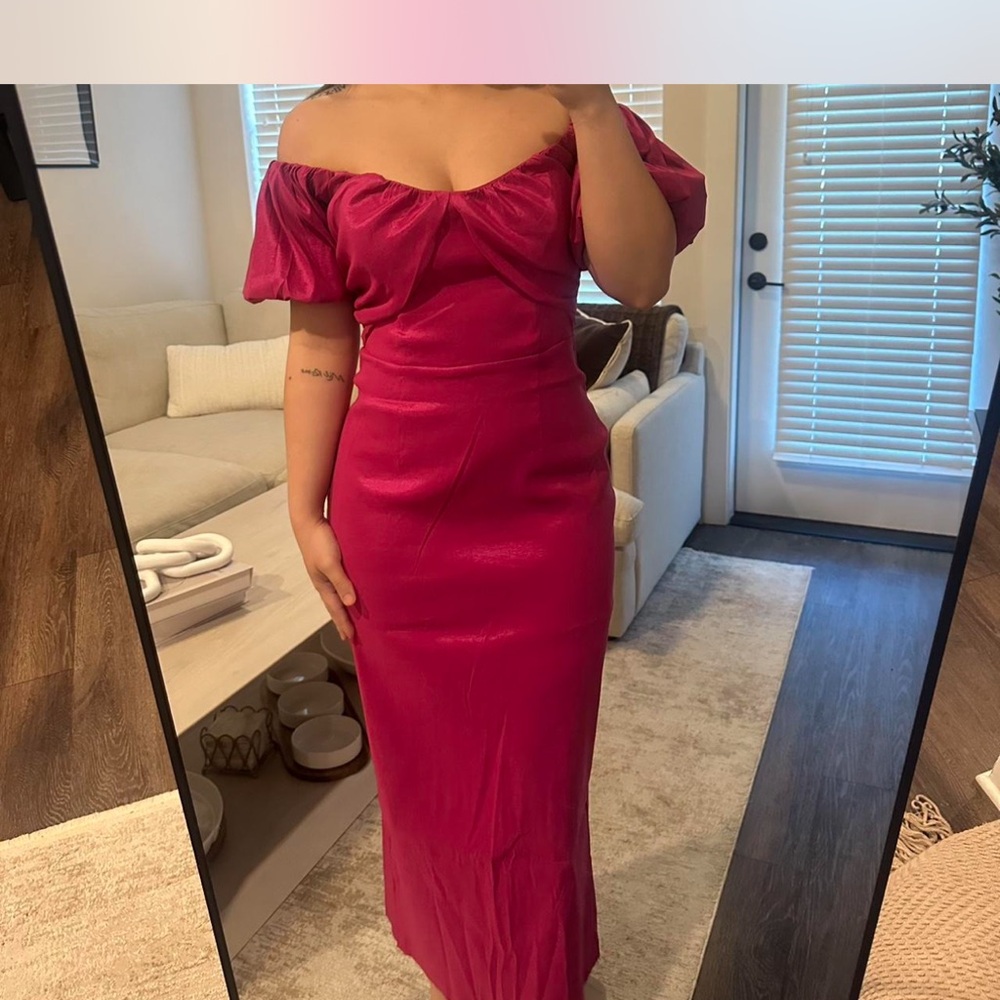 Abercrombie & Fitch Off-Shoulder Maxi Dress in Fuchsia Pink